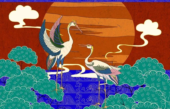 古风仙鹤插画图片psd模版下载