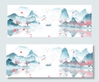 唯美冬季雪景水墨山水画图片