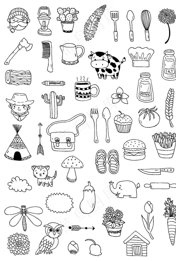 黑白简笔创意小图案图片