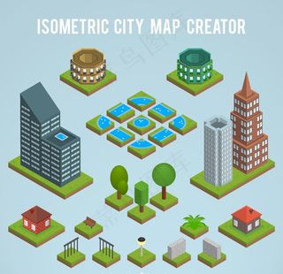 等距建筑城市矢量图图片