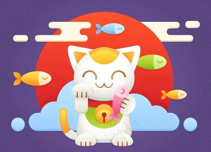 招财猫图片ai矢量模版下载