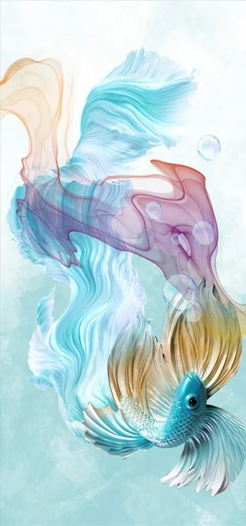 水彩画 金鱼 玄关图图片(3685X6803(DPI:72))psd模版下载
