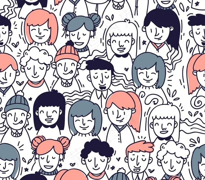 青年头像无缝背景图片ai矢量模版下载