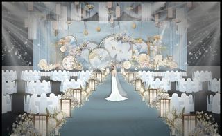 蓝色新中式婚礼效果图图片