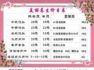 美容养生价格表图片