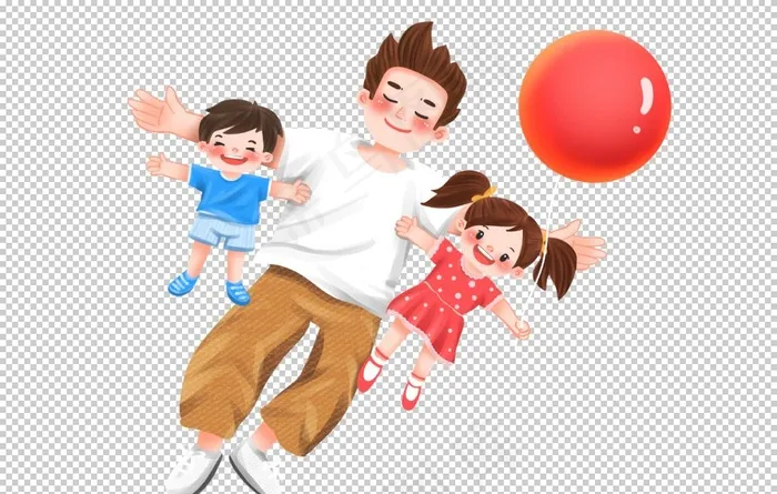 父亲节卡通亲子插画png素材图片