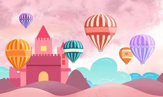梦幻粉色热气球卡通壁画图片