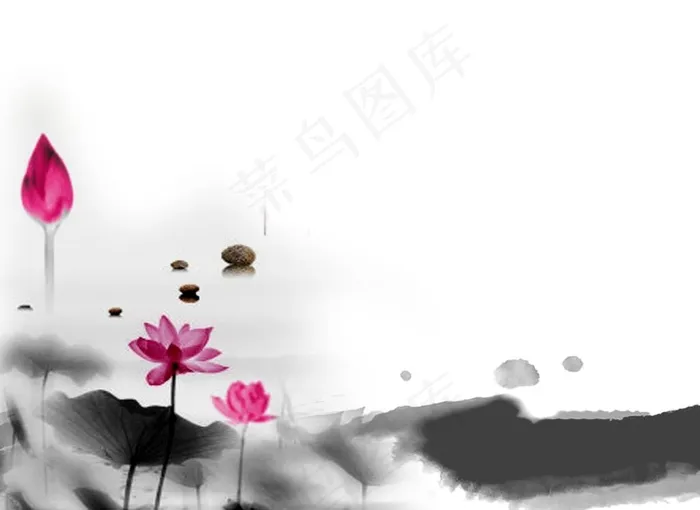 水墨荷花图片psd模版下载
