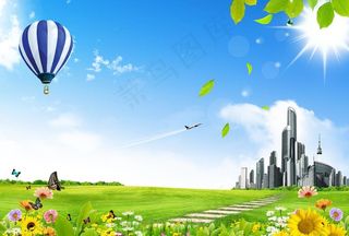 蓝天白云草地图片