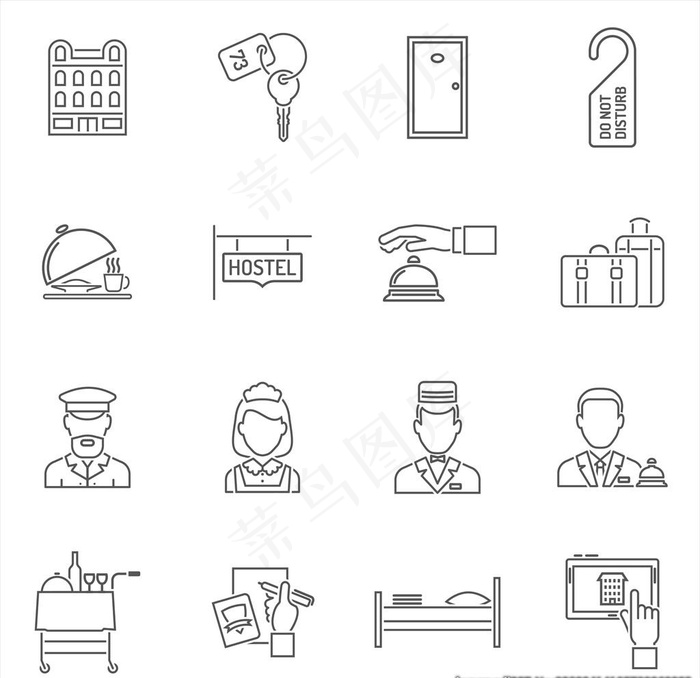 酒店主题图标icon图片eps,ai矢量模版下载