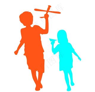 儿童玩耍剪影矢量图片