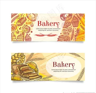 手绘面包店横幅图片