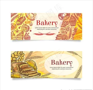 手绘面包店横幅图片