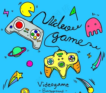 彩绘电子游戏元素背景矢量素材图片 彩绘电子游戏元素背景矢量素材图片