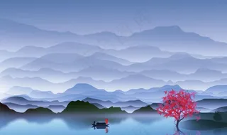 简约山水中式电视背景墙图片