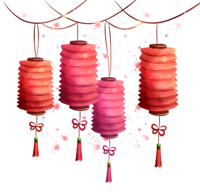 手绘2020鼠年水彩春节灯笼插图片