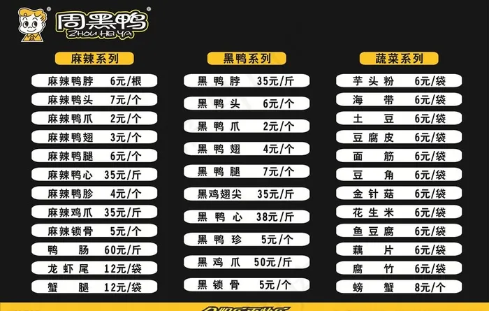 周黑鸭价目表图片cdr矢量模版下载