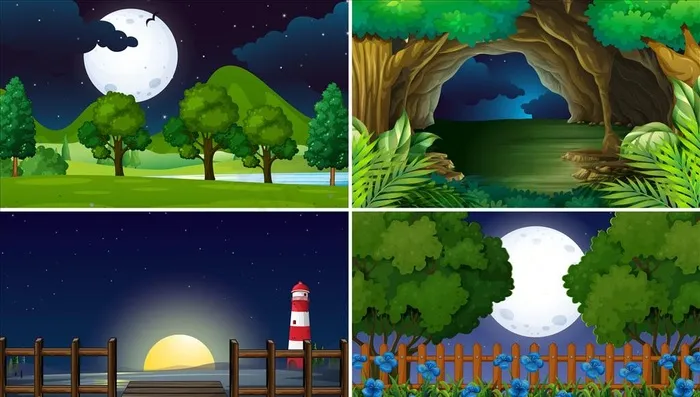 森林夜晚图片ai矢量模版下载