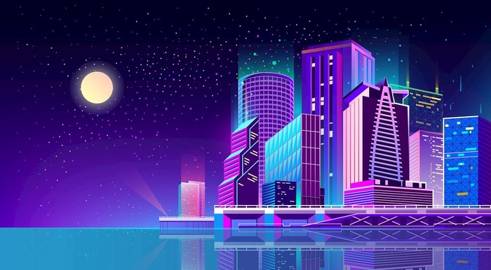 矢量城市建筑夜景图图片