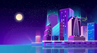 矢量城市建筑夜景图图片