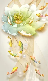 荷花九鱼图装饰画图片 荷花九鱼图装饰画图片