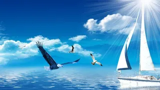 蓝色杨帆起航企业文化展板海报图片