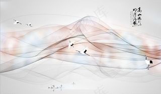 新中式抽象水墨山水电视背景墙图片
