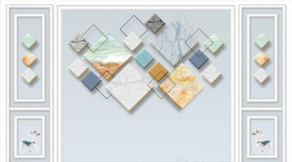 浮雕花 鹿 大理石色块 背景墙图片