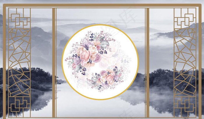 水墨山水 造型 背景墙图片