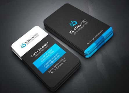 竖版蓝色英语外贸名片图片