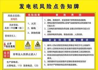 发电机风险点告知牌图片