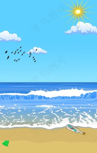 卡通海洋沙滩天空海岛背景图片