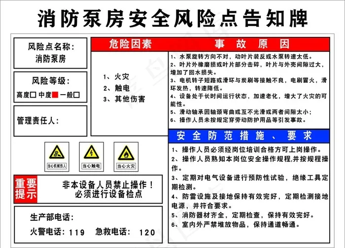 消防泵房安全风险点告知牌图片cdr矢量模版下载