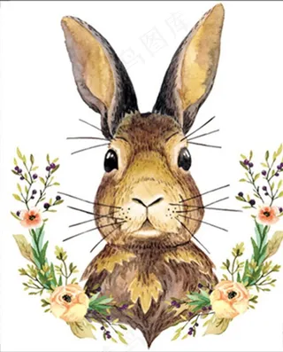 兔子 花 手绘 分层素材 棕色图片
