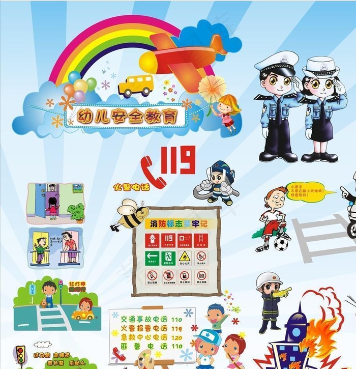 幼儿园安全教育图片cdr矢量模版下载