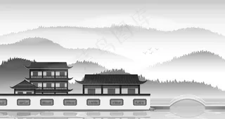 古风建筑插画图片