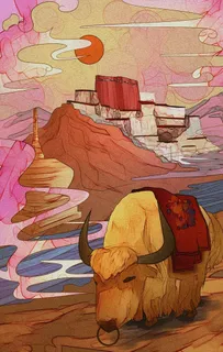 手绘西藏牦牛插画图片