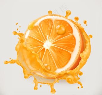 切开的橙子和喷溅的果汁矢量素材图片