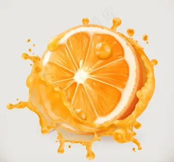 切开的橙子和喷溅的果汁矢量素材图片