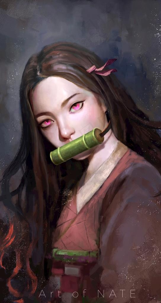 鬼灭之刃祢豆子同人手绘形象壁纸图片