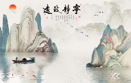 中式山水壁画图片 中式山水壁画图片