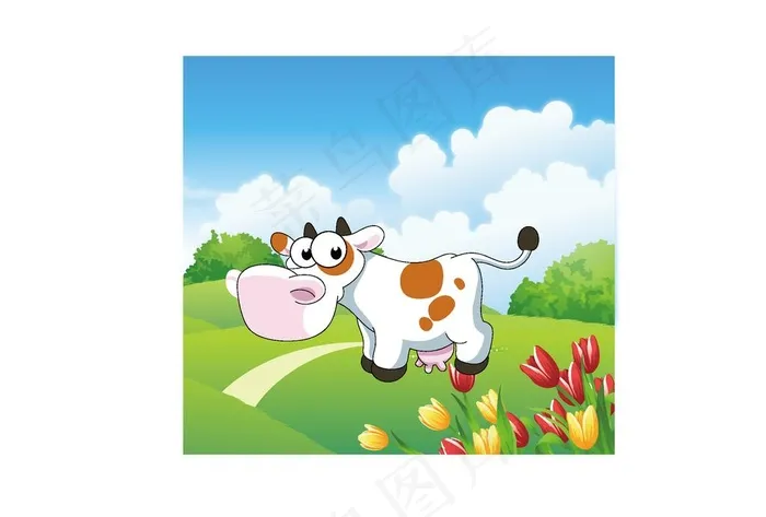 动画手绘奶牛图片ai矢量模版下载