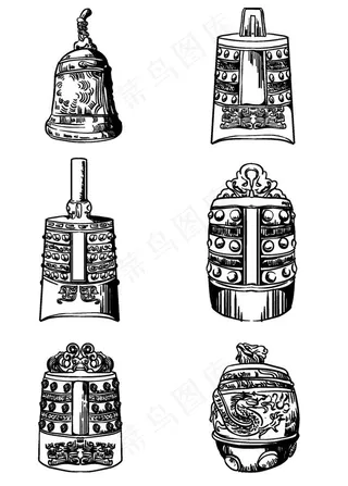 手绘乐器编钟插画图片