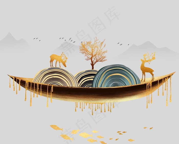 轻奢麋鹿玄关装饰画图片