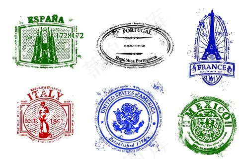 矢量邮戳邮票世界著名国家图片