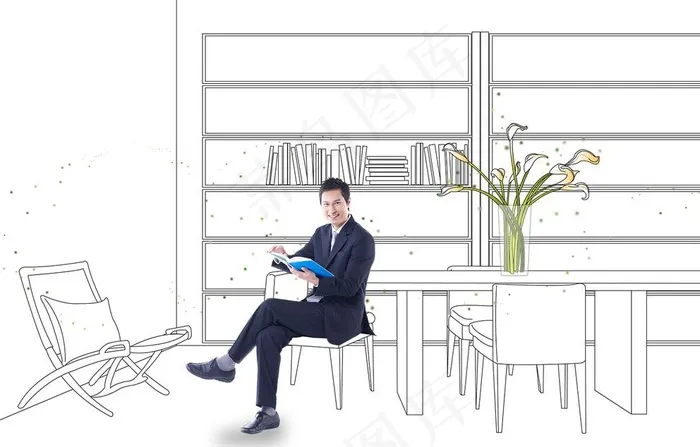 室内线框图片psd模版下载