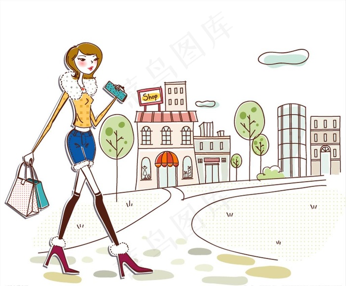 时尚购物 卡通美女图片