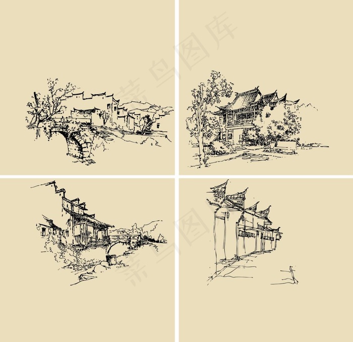 素描建筑矢量图片ai矢量模版下载