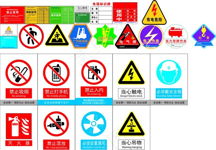 安全标志、电箱标识牌图片cdr矢量模版下载