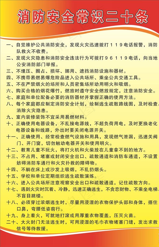 消防安全二十条图片cdr矢量模版下载